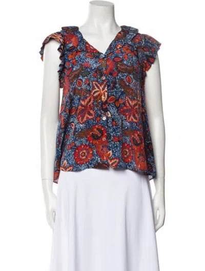 Pre-owned Ulla Johnson Silk Floral Print Blouse In Blue