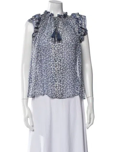 Pre-owned Ulla Johnson Silk Floral Print Blouse In Blue