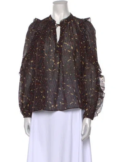 Pre-owned Ulla Johnson Silk Floral Print Blouse In Blue