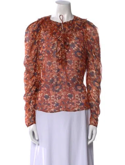 Pre-owned Ulla Johnson Silk Floral Print Blouse In Blue