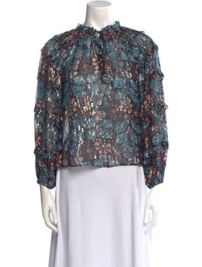 Pre-owned Ulla Johnson Silk Floral Print Blouse In Blue