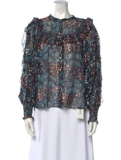 Pre-owned Ulla Johnson Silk Floral Print Blouse In Blue