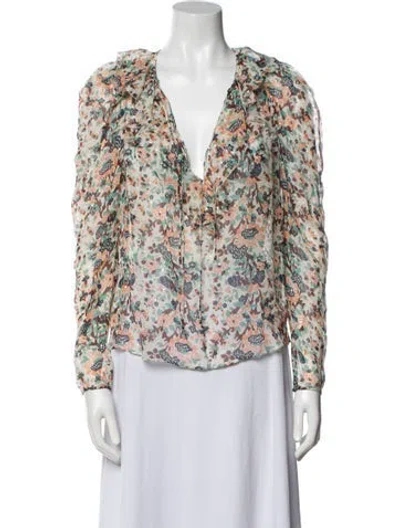 Pre-owned Ulla Johnson Silk Floral Print Blouse In Blue