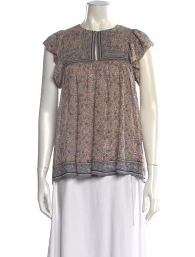 Pre-owned Ulla Johnson Silk Floral Print Blouse In Blue