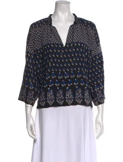 Pre-owned Ulla Johnson Silk Floral Print Blouse In Blue