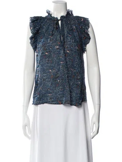 Pre-owned Ulla Johnson Silk Floral Print Blouse In Blue