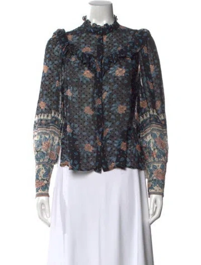 Pre-owned Ulla Johnson Silk Floral Print Blouse In Blue