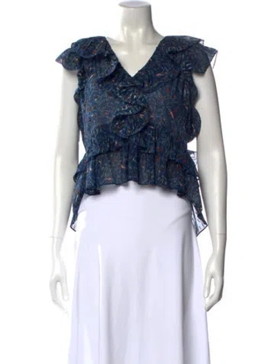 Pre-owned Ulla Johnson Silk Floral Print Blouse In Blue