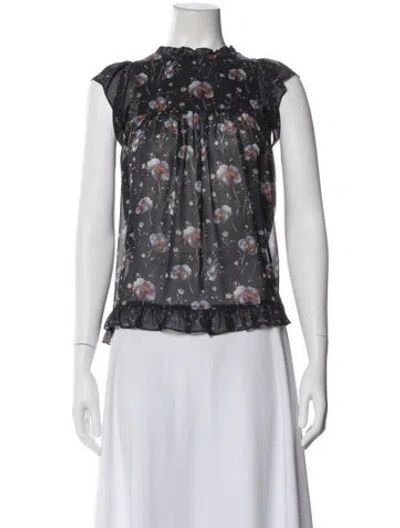 Pre-owned Ulla Johnson Silk Floral Print Blouse In Blue