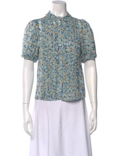 Pre-owned Ulla Johnson Silk Floral Print Blouse In Blue