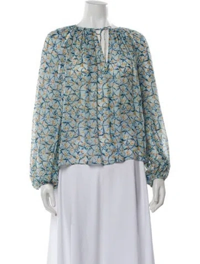 Pre-owned Ulla Johnson Silk Floral Print Blouse In Blue