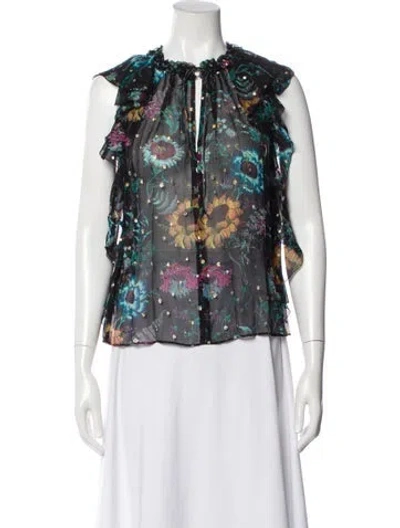 Pre-owned Ulla Johnson Silk Floral Print Blouse In Blue