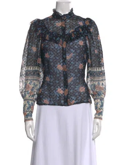 Pre-owned Ulla Johnson Silk Floral Print Blouse In Blue