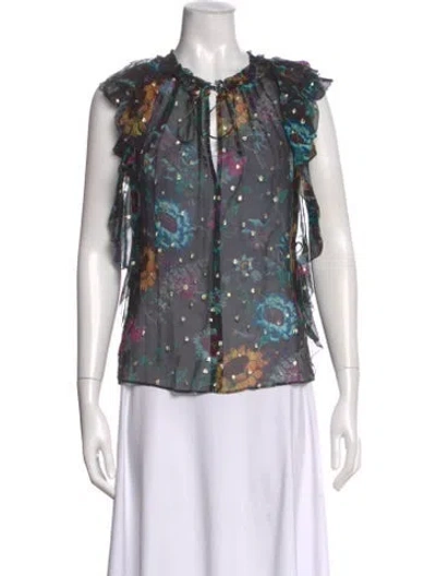 Pre-owned Ulla Johnson Silk Floral Print Blouse In Blue