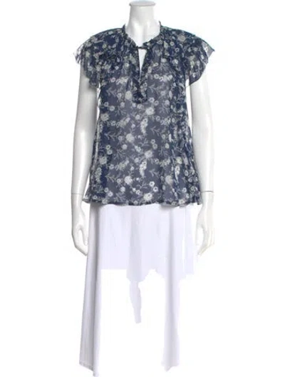 Pre-owned Ulla Johnson Silk Floral Print Blouse In Blue