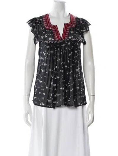 Pre-owned Ulla Johnson Silk Floral Print Blouse In Blue