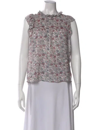 Pre-owned Ulla Johnson Silk Floral Print Blouse In Blue