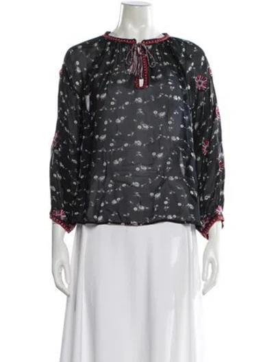 Pre-owned Ulla Johnson Silk Floral Print Blouse In Blue