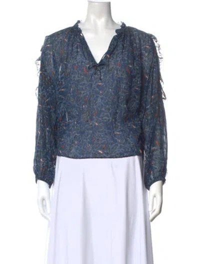 Pre-owned Ulla Johnson Silk Floral Print Blouse In Blue
