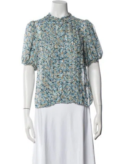 Pre-owned Ulla Johnson Silk Floral Print Blouse In Blue