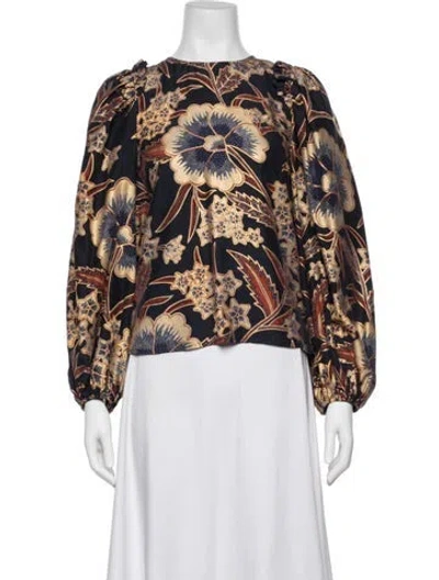 Pre-owned Ulla Johnson Silk Floral Print Blouse In Blue