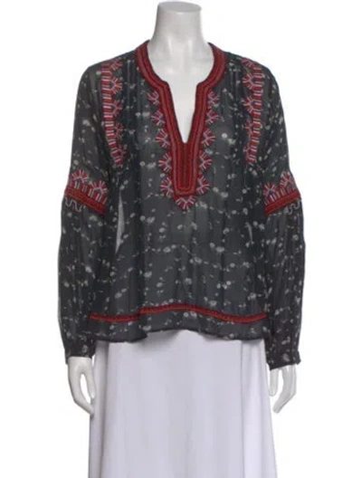 Pre-owned Ulla Johnson Silk Floral Print Blouse In Blue