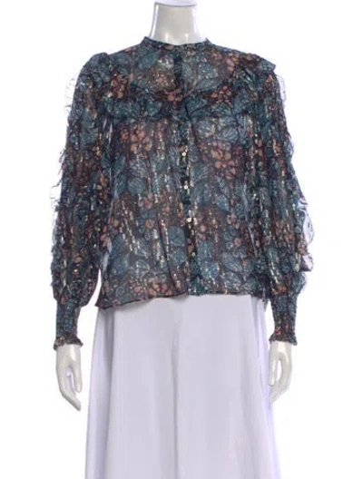 Pre-owned Ulla Johnson Silk Floral Print Blouse In Blue
