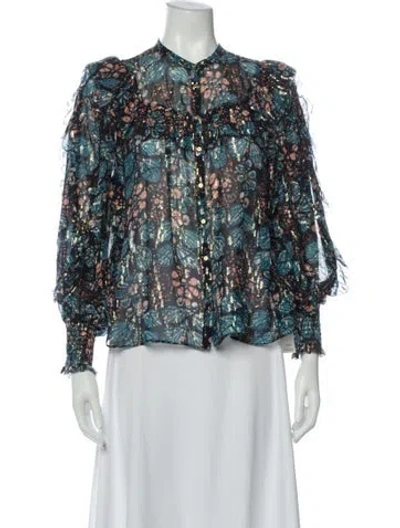 Pre-owned Ulla Johnson Silk Floral Print Blouse In Blue