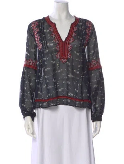 Pre-owned Ulla Johnson Silk Floral Print Blouse In Blue