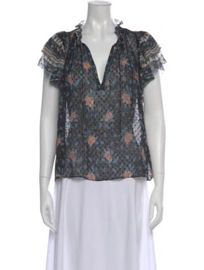 Pre-owned Ulla Johnson Silk Floral Print Blouse In Blue
