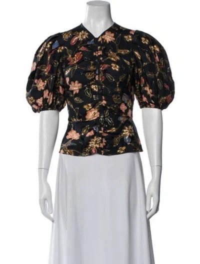 Pre-owned Ulla Johnson Silk Floral Print Blouse In Blue