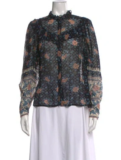 Pre-owned Ulla Johnson Silk Floral Print Blouse In Blue