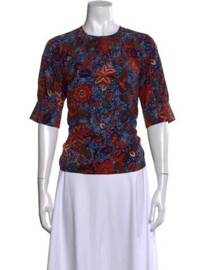 Pre-owned Ulla Johnson Silk Floral Print Blouse In Blue