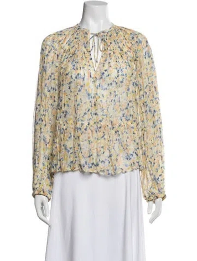 Pre-owned Ulla Johnson Silk Floral Print Blouse In Blue