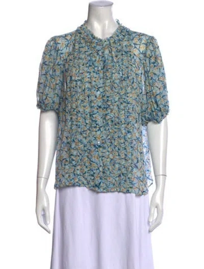 Pre-owned Ulla Johnson Silk Floral Print Blouse In Blue