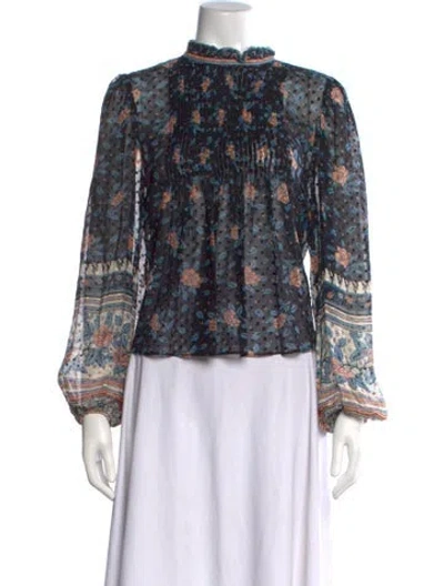 Pre-owned Ulla Johnson Silk Floral Print Blouse In Blue