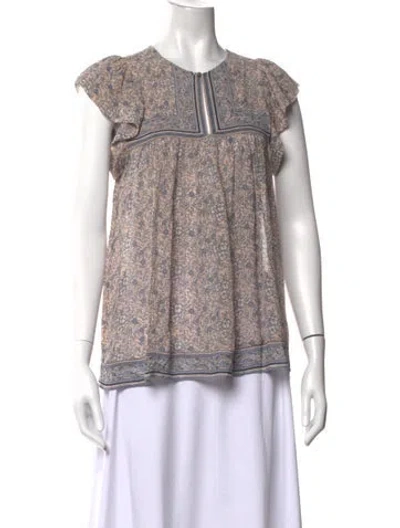 Pre-owned Ulla Johnson Silk Floral Print Blouse In Blue