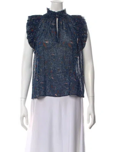 Pre-owned Ulla Johnson Silk Floral Print Blouse In Blue