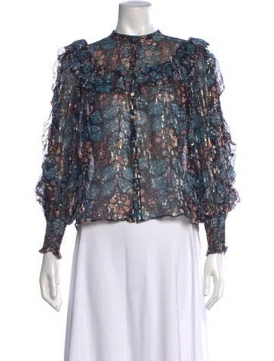Pre-owned Ulla Johnson Silk Floral Print Blouse In Blue