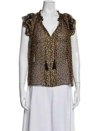 Pre-owned Ulla Johnson Silk Floral Print Blouse In Blue