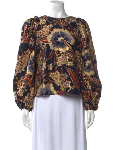 Pre-owned Ulla Johnson Silk Floral Print Blouse In Blue