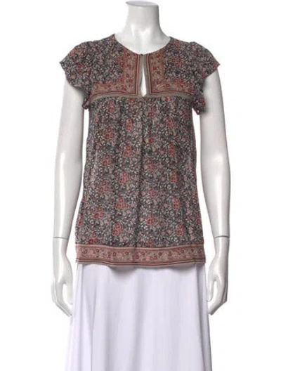 Pre-owned Ulla Johnson Silk Floral Print Blouse In Blue