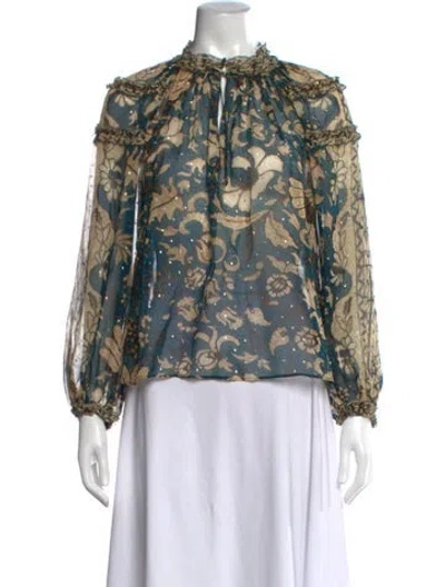 Pre-owned Ulla Johnson Silk Floral Print Blouse In Blue
