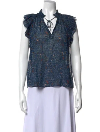 Pre-owned Ulla Johnson Silk Floral Print Blouse In Blue