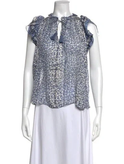 Pre-owned Ulla Johnson Silk Floral Print Blouse In Blue