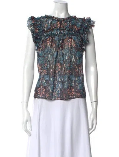 Pre-owned Ulla Johnson Silk Floral Print Blouse In Blue