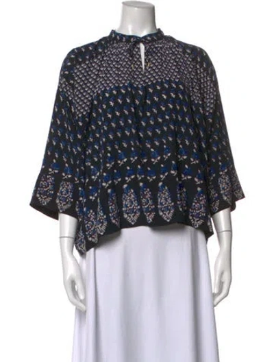 Pre-owned Ulla Johnson Silk Floral Print Blouse In Blue