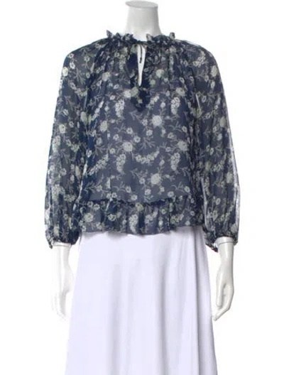 Pre-owned Ulla Johnson Silk Floral Print Blouse In Blue