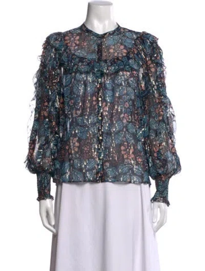 Pre-owned Ulla Johnson Silk Floral Print Blouse In Blue