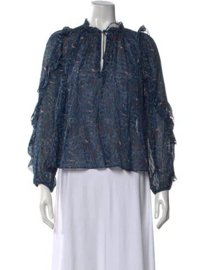 Pre-owned Ulla Johnson Silk Floral Print Blouse In Blue